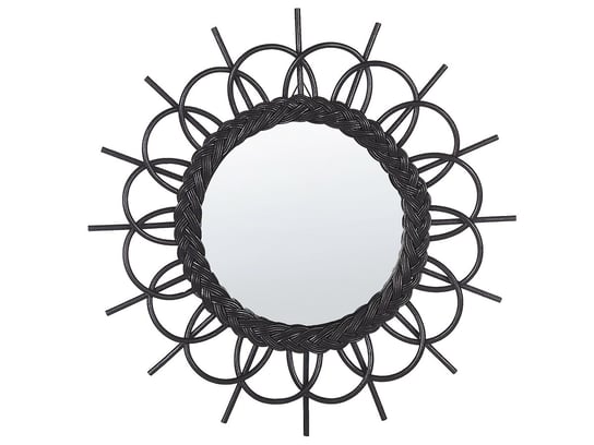 Rattanowe okrągłe lustro ścienne słońce ⌀ 60 cm czarne TELAKIA Beliani