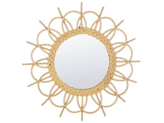 Rattanowe okrągłe lustro ścienne słońce ⌀ 60 cm naturalne TELAKIA Beliani