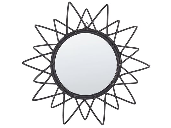 Rattanowe okrągłe lustro ścienne słońce ⌀ 61 cm czarne AROEK Beliani