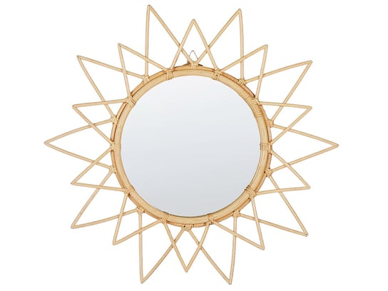 Rattanowe okrągłe lustro ścienne słońce ⌀ 61 cm naturalne AROEK Beliani