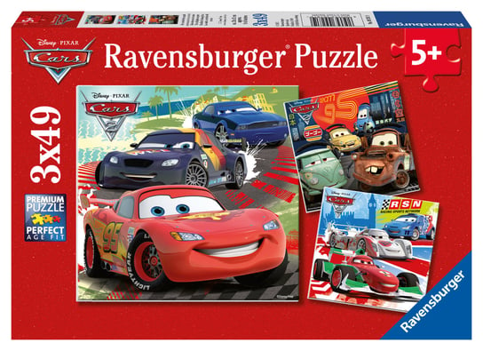 Ravensburger, puzzle, Disney, Auta Zygzak i przyjaciele, 3x49 el. Ravensburger