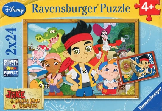 Ravensburger, puzzle, Disney, Jake i Piraci z Nibylandii, Jake i poszukiwanie skarbów, 2x24 el. Ravensburger