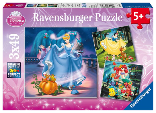 Ravensburger, puzzle, Disney, Kopciuszek i Arielka, 3x49 el. Ravensburger