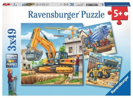 Ravensburger, puzzle dla dzieci 2D, Duże pojazdy budowlane, 3x49 el. Ravensburger