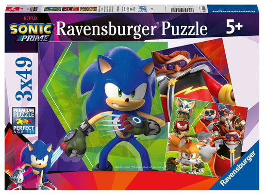 Ravensburger, puzzle dla dzieci 2D, Sonic Prime, 3x49 el. Ravensburger