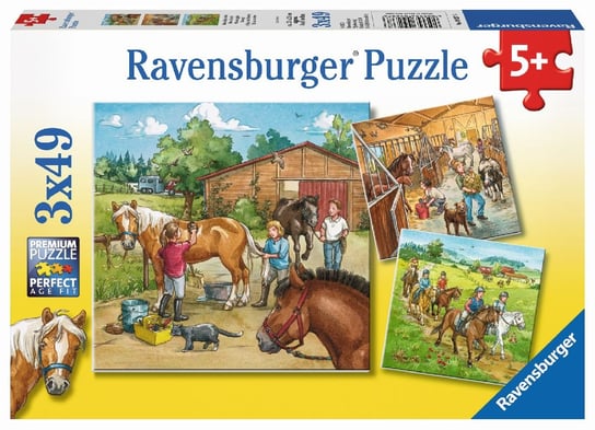 Ravensburger, puzzle, Dzień w stadninie koni, 3x49 el. Ravensburger