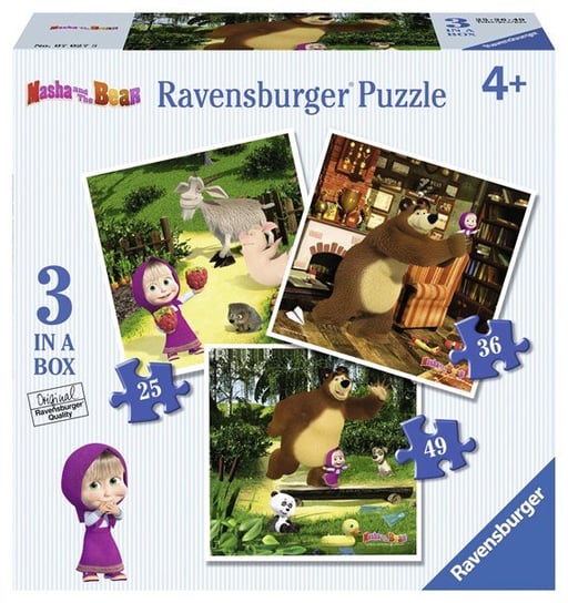 Ravensburger, puzzle, Masza i Niedźwiedź, 25/36/49 el. Ravensburger