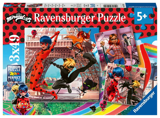 Ravensburger, puzzle, Miraculous, Biedronka i Czarny Kot, 3x49 el. Ravensburger