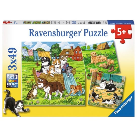 Ravensburger, puzzle, Słodkie pieski i kotki, 3x49 el. Ravensburger