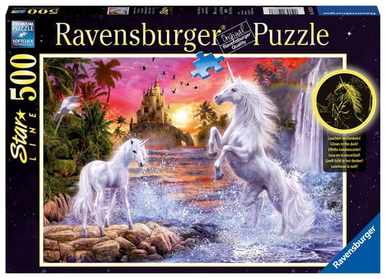 Ravensburger, puzzle , Świecące w ciemności, Jednorożce nad rzeką, 500 el. Ravensburger