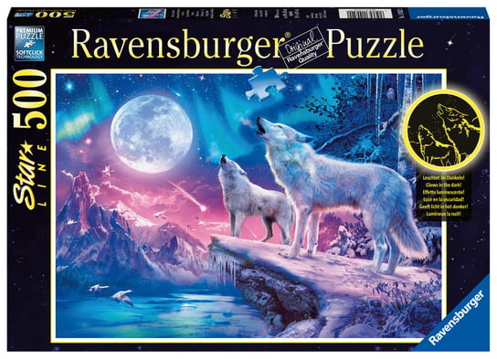 Ravensburger, puzzle, Świecące w ciemności, Wilki w zorzy polarnej, 500 el. Ravensburger