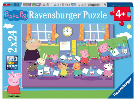 Ravensburger, puzzle, Świnka Peppa i cała klasa, 2x24 el. Ravensburger