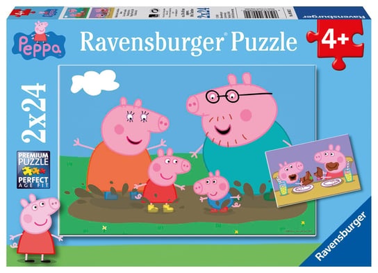 Ravensburger, puzzle, Świnka Peppa, Zabawa w błocie, 2x24 el. Ravensburger