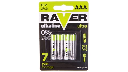 Raver, Bateria alkaliczna LR03, AAA 1,5V, ULTRA B7911, blister 4 szt. RAVER