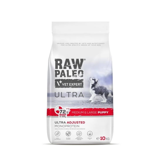 Raw Paleo Ultra Beef Medium&Large Puppy 10kg Sucha Karma z Wołowiną Dla Szczeniąt RAW PALEO