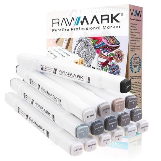 Rawmark, Markery alkoholowe PurePro, 16 Kolorów, Zestaw Szarych Odcieni Rawmark