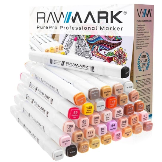 Rawmark, Markery alkoholowe PurePro, 36 Kolorów, Zestaw Do Portretów i Skóry Rawmark