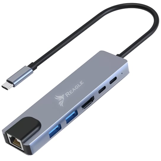 Reagle HUB USB-C 3.1 6w1 HDMI 4K PD 2xUSB C RJ45 LAN Reagle