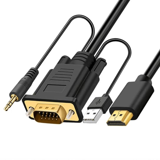 REAGLE Kabel VGA na HDMI 2M FULL HD D-SUB Przewód Adapter Dzwięk Audio Jack Reagle