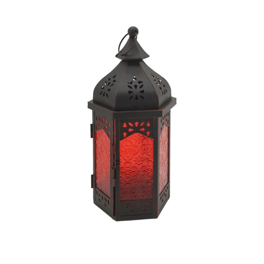 Rebecca Mobili Etniczna latarnia, dekoracyjny świecznik, czerwony czarny, metalowe szkło, balkon Meble do salonu inna (Inny)