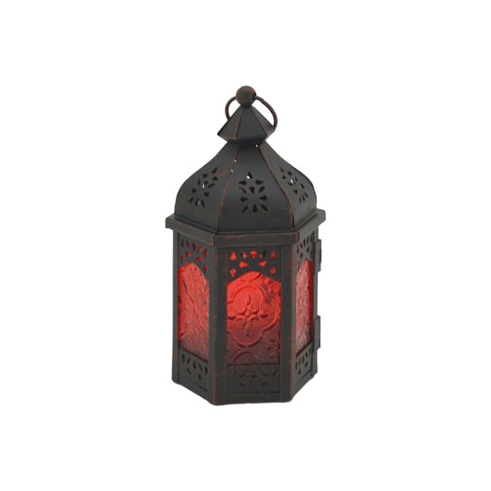 Rebecca Mobili Etniczny świecznik, wewnętrzna latarnia zewnętrzna, metalowe szkło, czerwony czarny, pokój na tarasie inna (Inny)