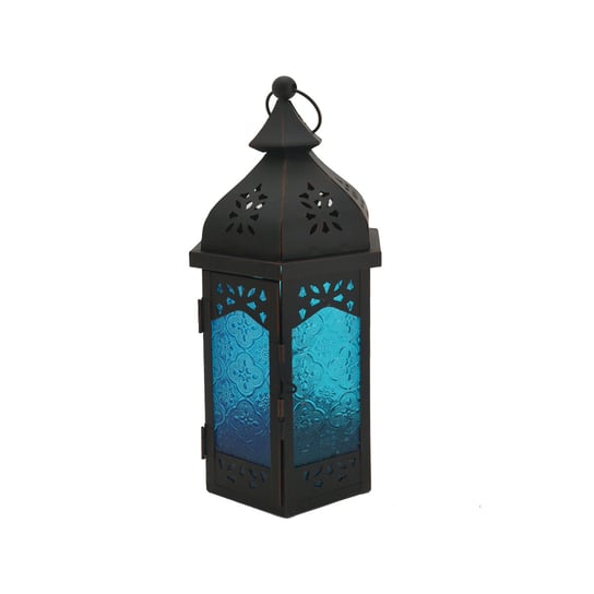 Rebecca Mobili Świecznik marokański latarnia, metal szkło, niebieski czarny, salon ogród inna (Inny)