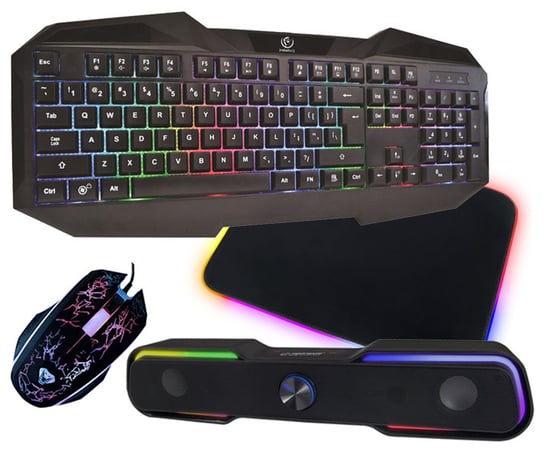 REBELTEC PATROL klawiatura dla graczy z podświetleniem RGB + mata + mysz + głośniki LED Apala Rebeltec