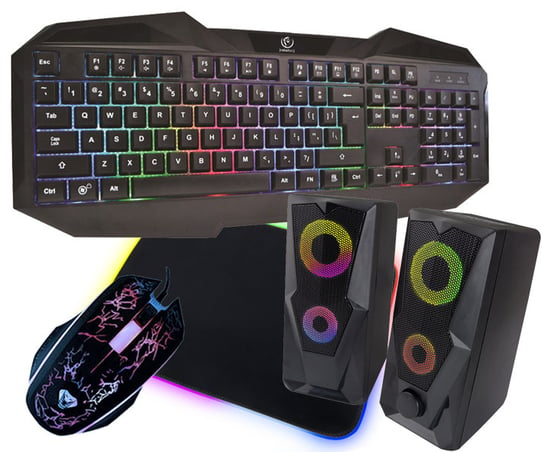 REBELTEC PATROL klawiatura dla graczy z podświetleniem RGB + mata + mysz + głośniki LED Baila Rebeltec