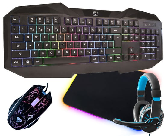 REBELTEC PATROL klawiatura dla graczy z podświetleniem RGB + mata + mysz + słuchawki Rebeltec