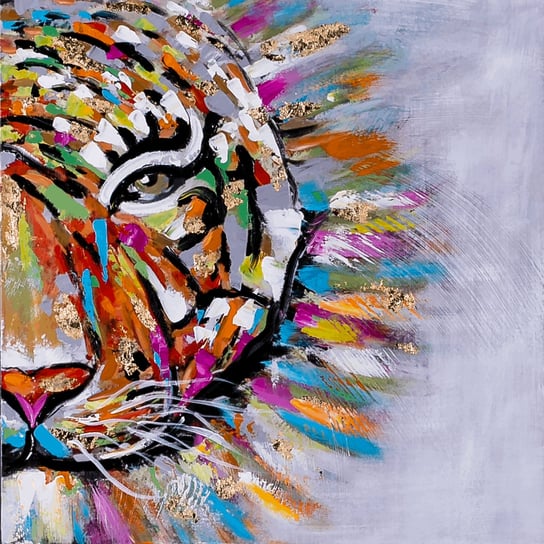 Ręcznie malowany obraz na płótnie –  Kolorowy Tygrys MAKE HOME