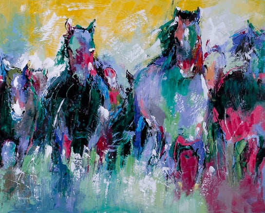 Ręcznie malowany obraz na płótnie –  Konie w galopie MAKE HOME