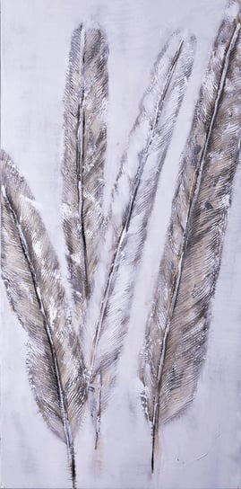 Ręcznie malowany obraz na płótnie – Srebrne pióra MAKE HOME