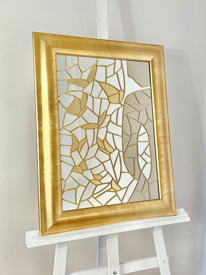 Ręcznie wykonany obraz z kawałków luster w odcieniach złota, srebra i brązowego. Złociste motyle, dekoracja ścienna z luster Inna marka