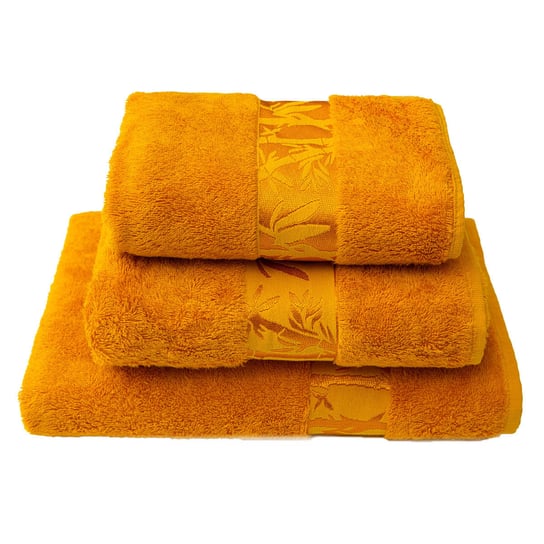 Ręcznik bambusowy 100x150 cm 500 g/m2 żółty z ozdobną bordiurą Tuva Home