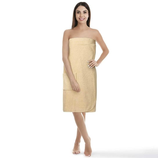 Ręcznik damski do sauny Pareo L/XL beżowy frotte bawełniany Spod Igły i Nitki