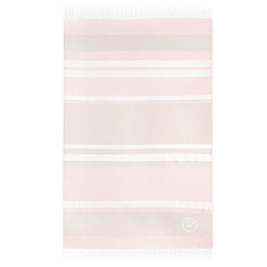 Ręcznik-fouta plażowy 100x160 Alicante różowy beżowy pasy bawełniany frędzle plaża 2 Zwoltex Zwoltex