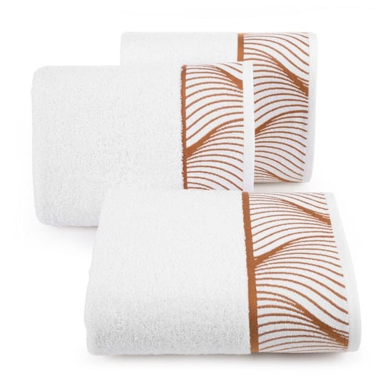 Ręcznik kąpielowy 50x90 biały 500 g/m2 elegancki zdobiony żakardowym geometrycznym złotym wzorem w liście Eurofirany