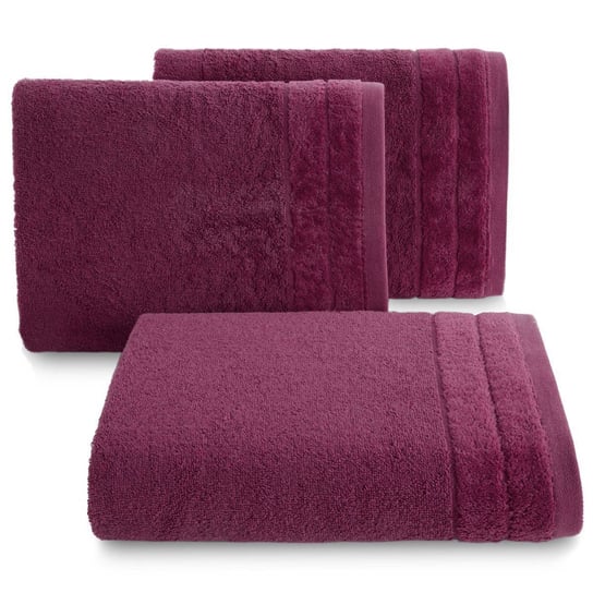 Ręcznik kąpielowy amarantowy 70x140 frotte 500g/m2 elegancki z velvet bordiurą w pasy, bardzo delikatny i miękki Damla Eurofirany