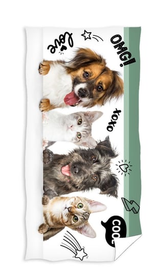 Ręcznik kąpielowy, wzór koty i psy, 70x140 cm Carbotex