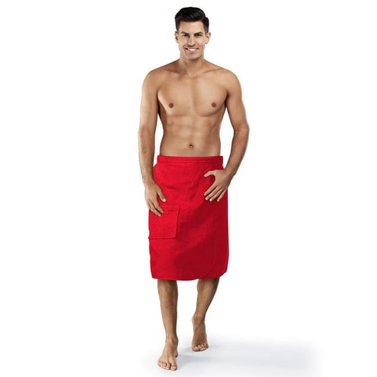 Ręcznik męski do sauny Kilt L/XL czerwony frotte bawełniany Spod Igły i Nitki
