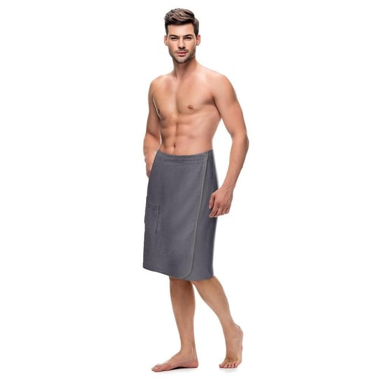 Ręcznik męski do sauny Kilt S/M grafitowy frotte bawełniany Spod Igły i Nitki