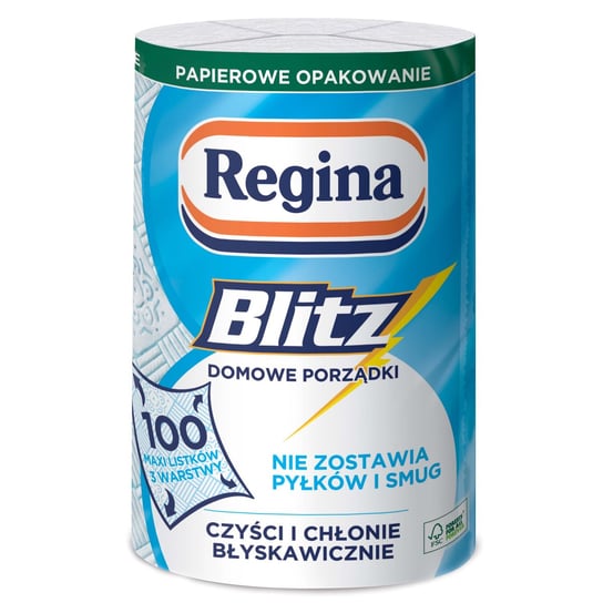 Ręcznik papierowy BLITZ nie zostawia pyłków i smug Regina 1 rolka, atest PZH 2 paczki Regina