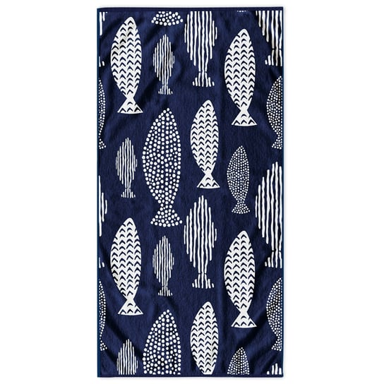 Ręcznik plażowy 100% bawełna, Decoking, dwustronny, jakość Premium, wzór FISH, 90x180 cm, niebieski DecoKing