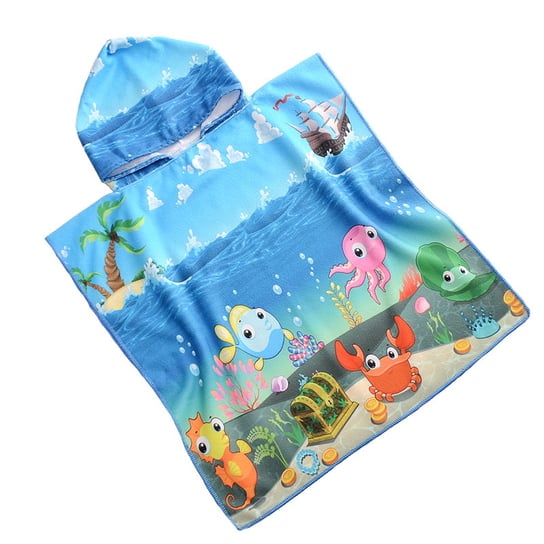 Ręcznik poncho kąpielowe, 60x120, niebieskie w ryby, RPY-11 Cotton World