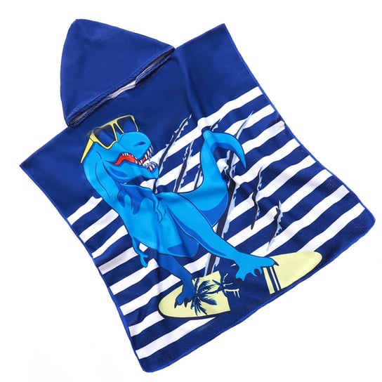 Ręcznik poncho kąpielowe, 60x120, niebieskie z dinozaurem, RPY-29 Cotton World