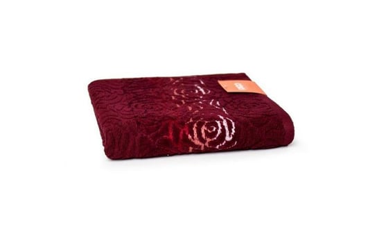 Ręcznik Rosso 50x90 bordowy frotte 500 g/m2 jednobarwny żakardowy z bordiurą o motywie różyczek Faro