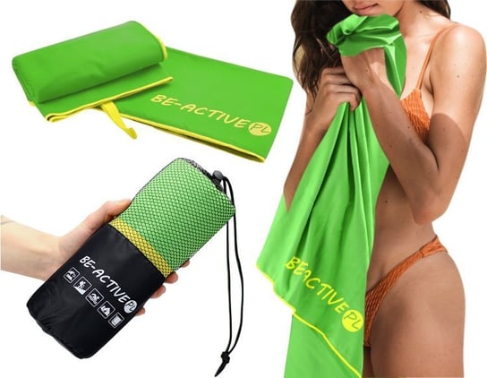 Ręcznik szybkoschnący z mikrofibry 130x80cm zielono-żółty BE-ACTIVE.PL