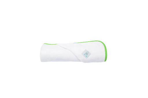 Ręcznik z kapturkiem dla niemowląt, zielona lamówka 75x75 Szkrab