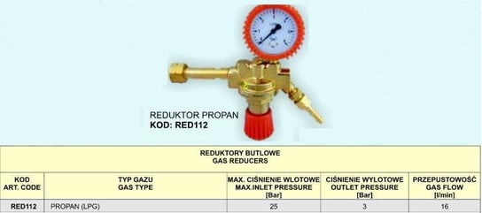 Reduktor propan Lpg FACHOWIEC, 25 bar RED112 FACHOWIEC