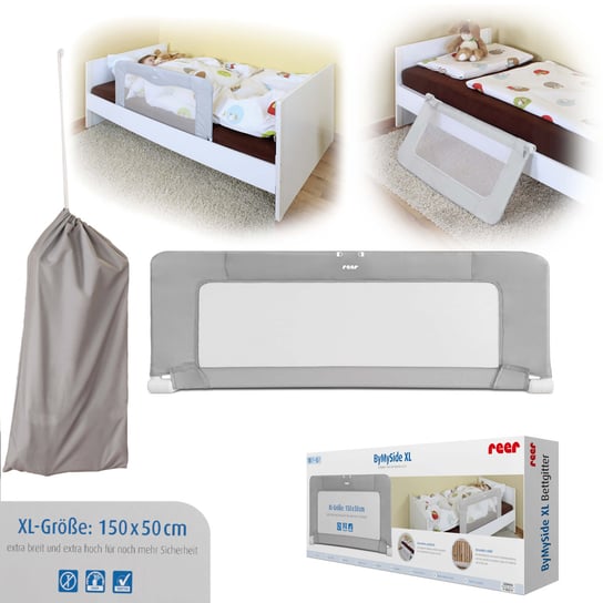 Reer, Bariera ochronna na łóżko XL 150 cm Grey/White Reer